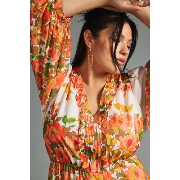 Anthropologie Vineet Bahl Floral Long-Sleeve Tiered Midi Maxi Dress - Picture 7 of 13